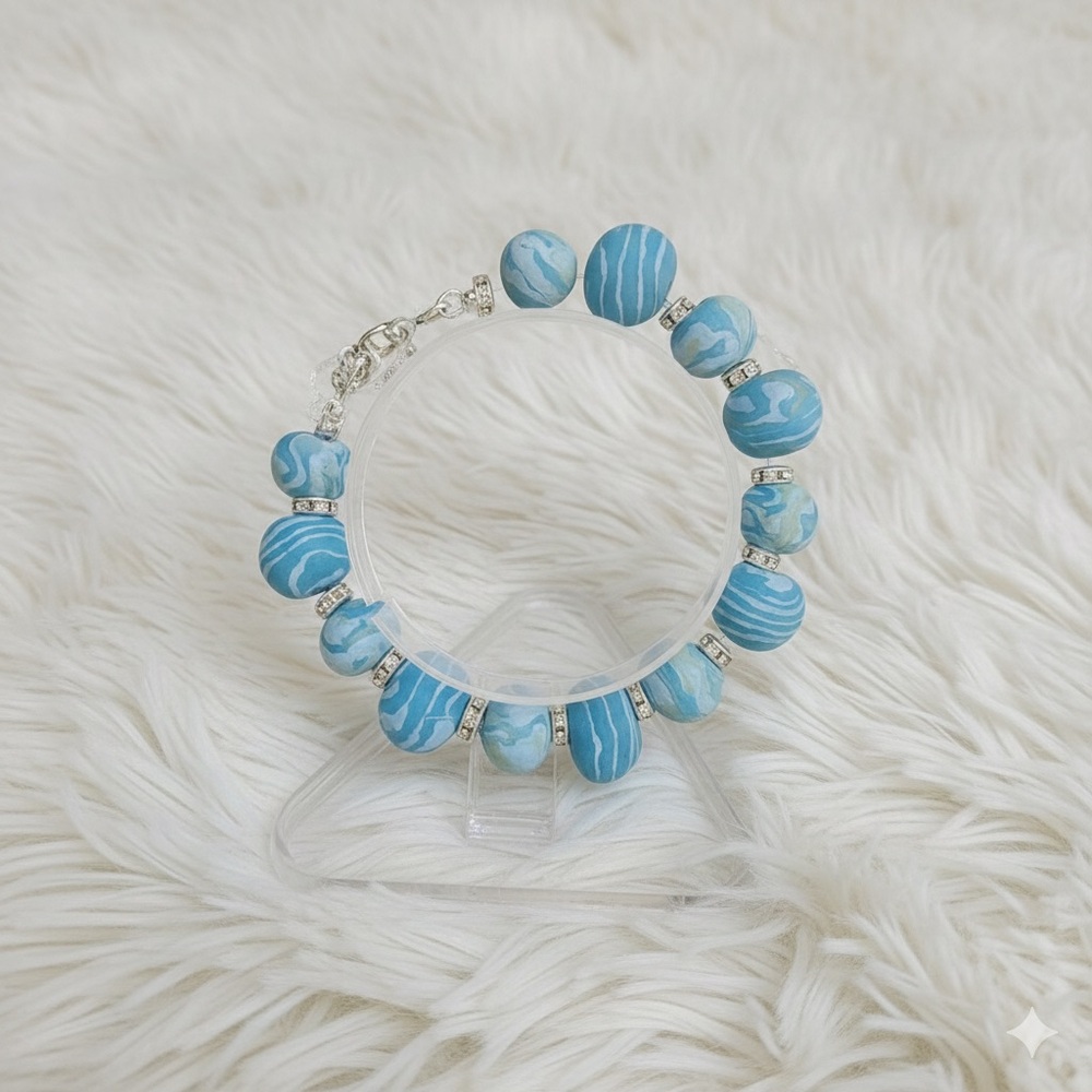 One-of-a-Kind Handmade Sky Blue Marbled Polymer Clay Bracelet - Picture 10 of 16